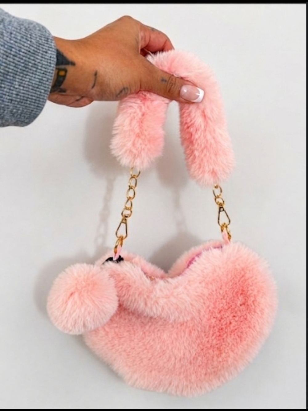 Plush Heart Mini Bag - Pink Faux Fur